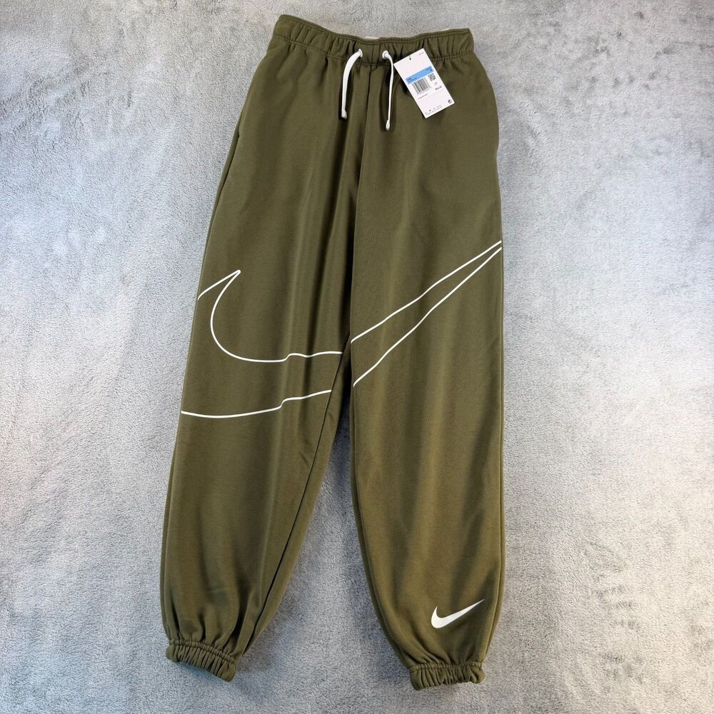Nike Boys Swoosh Sweatpants Youth Medium Olive Green Oversized Logo Joggers NWT